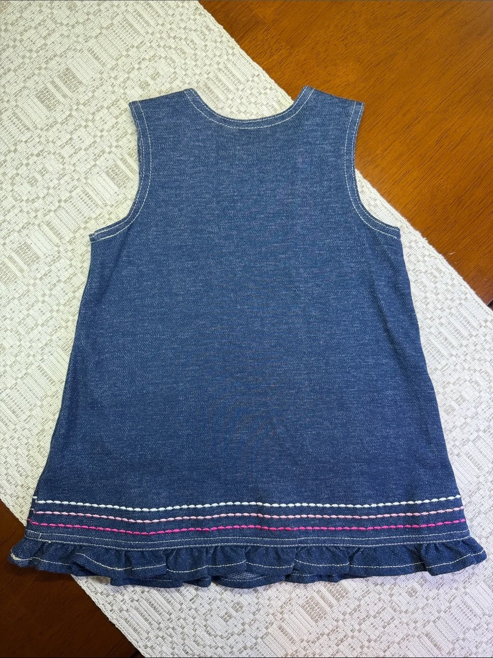 Sleeveless Girl's Dress with Sock Monkey Applique and Pink Accents